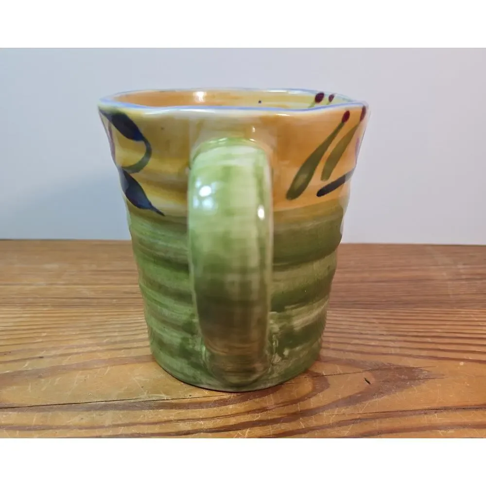 Pier 1 Stoneware Mug Handpainted Floral Elizabeth 16oz Dishwasher Safe Coffee Cu